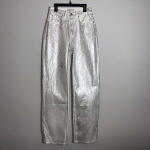 Abercrombie & Fitch Metallic Silver High Rise 90s Relaxed Jeans, Size 25/0L NWOT